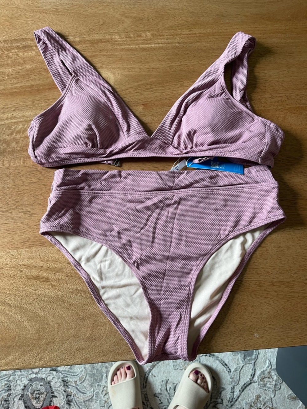 Cupshe Mauve Pink Textured High-Waist Bikini Set